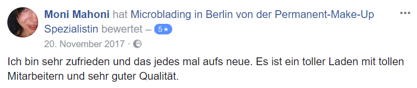 Bewertung für Microblading von Moni bei Facebook