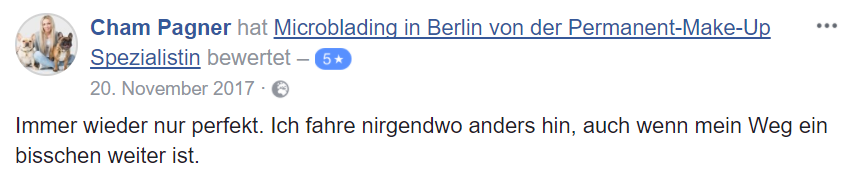 Bewertung für Microblading von Cham bei Facebook