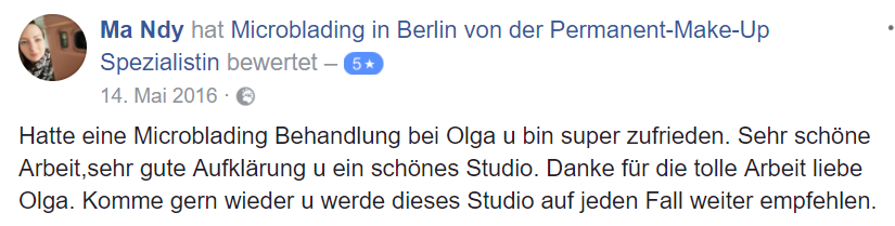 Bewertung für Microblading von Ma bei Facebook
