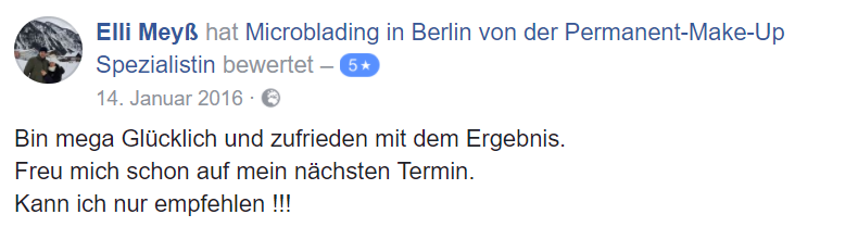 Bewertung für Microblading von Elli bei Facebook Bewertung für Microblading von Elli bei Facebook