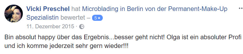 Bewertung für Microblading von Vicki bei Facebook