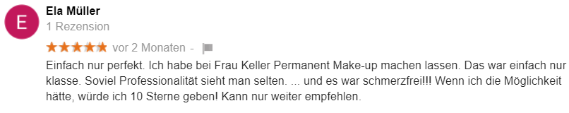 Bewertung für Microblading von Ela bei Google