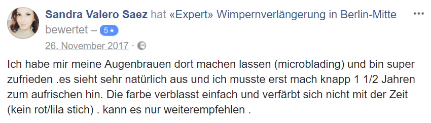 Bewertung für Microblading von Sandra bei Facebook